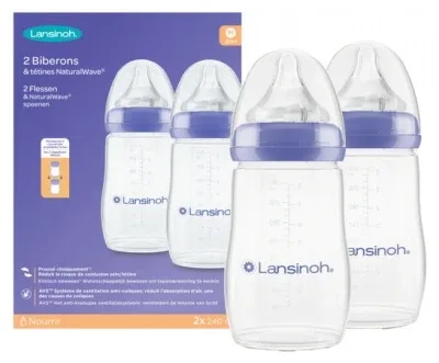 Lansinoh Natural Wave 2 biberoane pentru copii de 3 luni și peste, 240 ml — preț și oferte