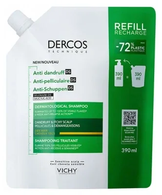 Vichy Dercos Șampon tratament anti-mătreață DS pentru păr uscat, reîncărcare ecologică, 390 ml — preț și oferte