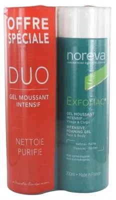 Noreva Exfoliac Gel spumant intensiv, set de 2 x 200 ml