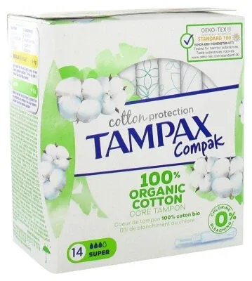 Tampax Compak Cotton Protection Super 100% bumbac organic, 14 tampoane — preț și oferte