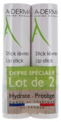 A-DERMA Stick pentru buze, set de 2 x 4 g