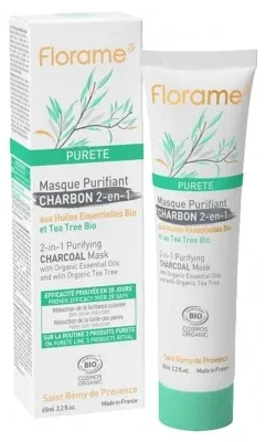 Florame Pureté Mască purificatoare cu cărbune 2 în 1, organică, 65 ml — preț și oferte
