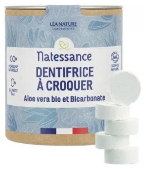 Natessance Pastă de dinți masticabilă cu aloe vera organică și bicarbonat de sodiu, 80 de comprimate