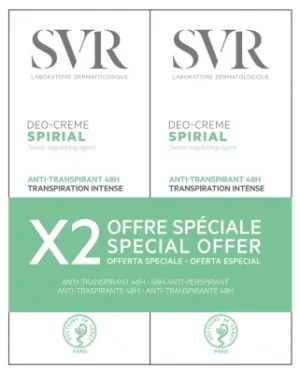 SVR Spirial Cremă deodorantă antiperspirantă intensă 48H Set de 2 x 50 ml