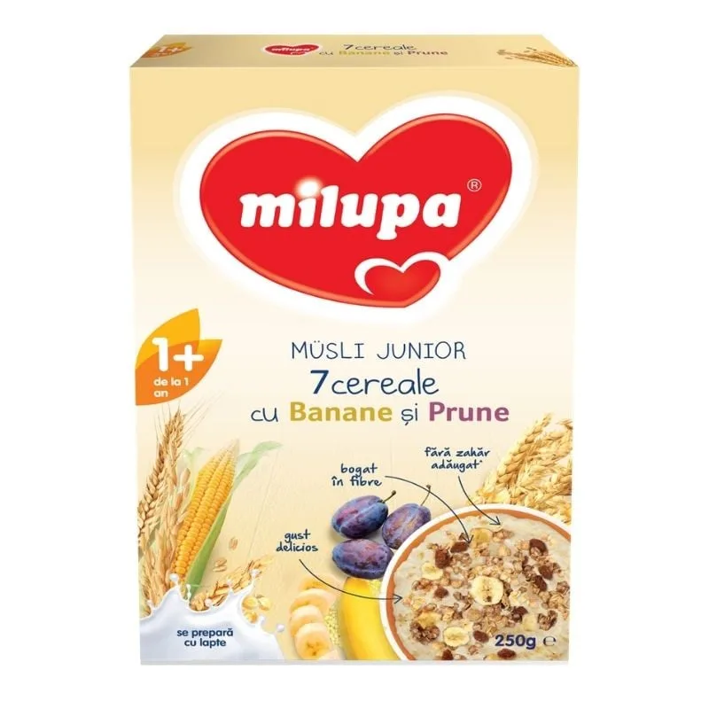 Milupa Junior 7 Cereale cu Banane si Prune, de la 1 an, 250g — preț și oferte