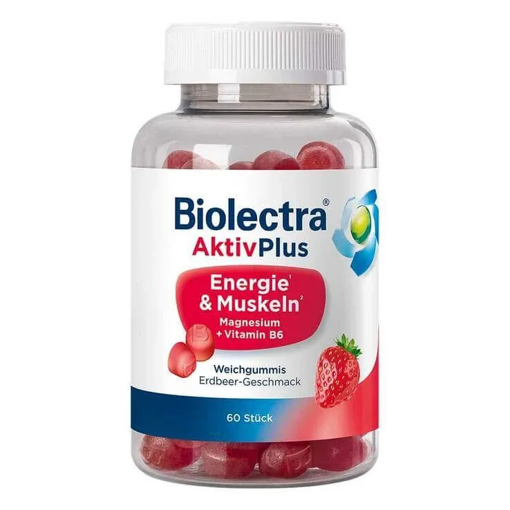 Biolectra Aktivplus Energie & Mușchi – Bomboane gumate cu aromă de căpșuni, 60 de bomboane gumate — preț și oferte