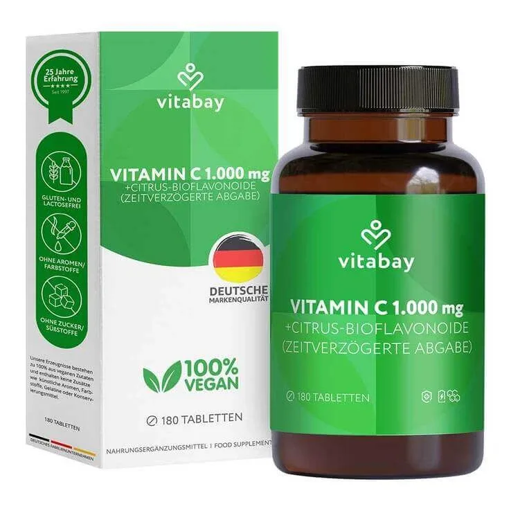 Vitamina C + bioflavonoide 1000 mg, produs vegan cu doză mare, 180 de comprimate — preț și oferte