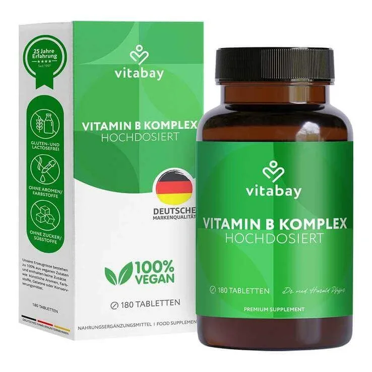 Complex de vitamine B (biotină, B6, B5, B1 + B12) – comprimate vegane, 180 de comprimate — preț și oferte
