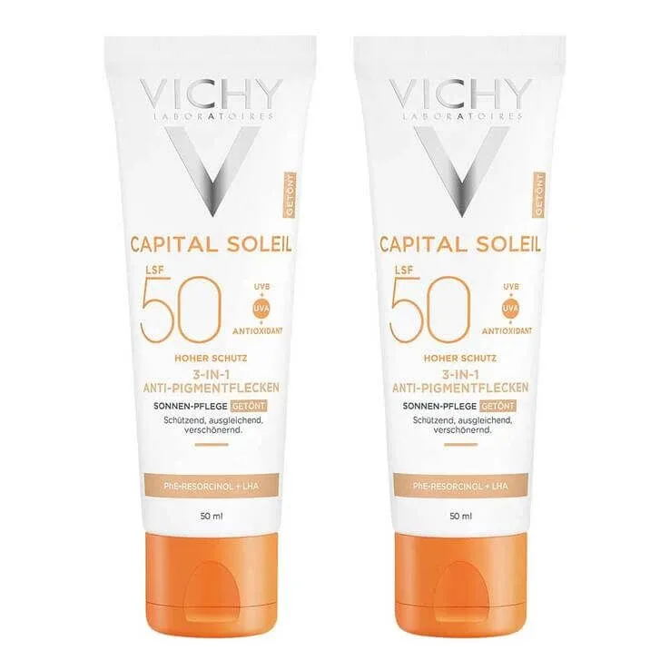 Vichy Idéal Soleil Cremă anti-pete pigmentare SPF 50+, 2 x 50 ml cremă — preț și oferte