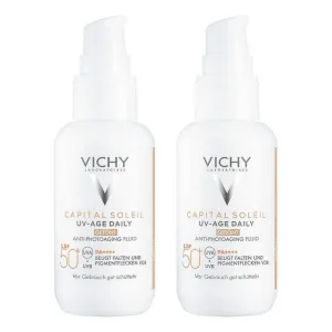 Vichy Capital Soleil UV-Age cu nuanță SPF 50+, 2x40 ml lichid