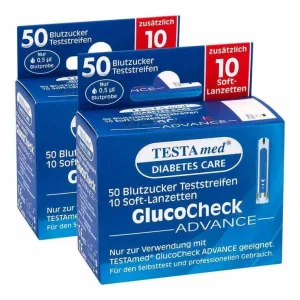 TESTAmed® GlucoCheck ADVANCE – benzi de testare cu 10 lancete Soft, pachet combinat 2x1 P