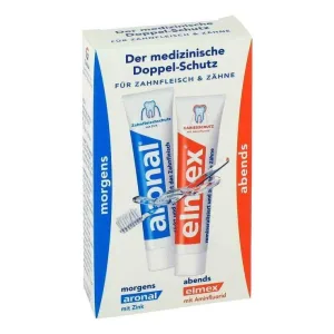 Pastă de dinți Aronal și Elmex Mini cu protecție dublă, 2 x 12 ml pastă de dinți