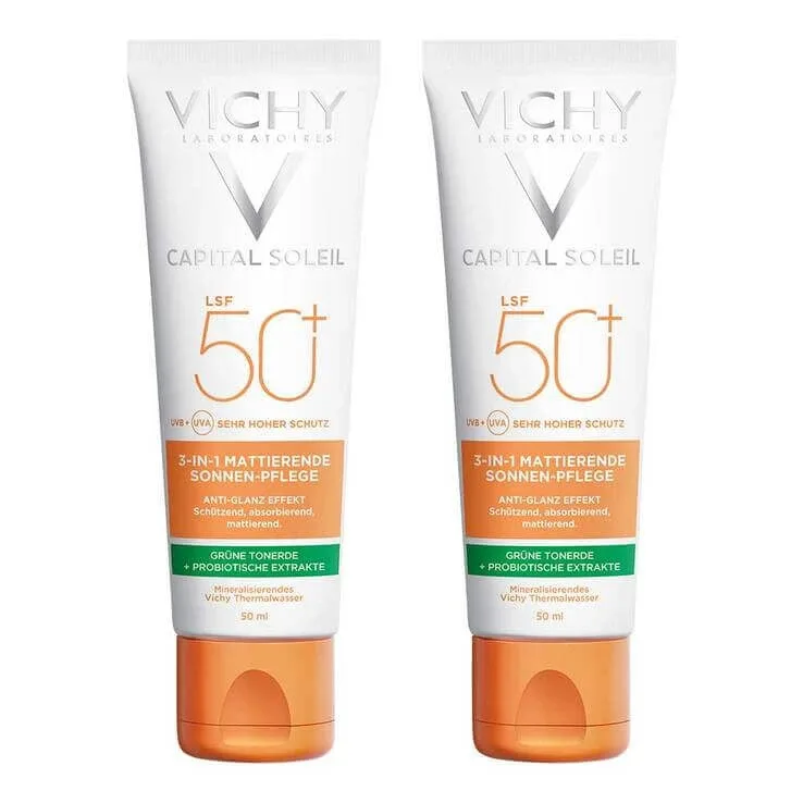 Vichy Capital Soleil mat. Cremă de protecție solară SPF 50+, 2 x 50 ml cremă — preț și oferte