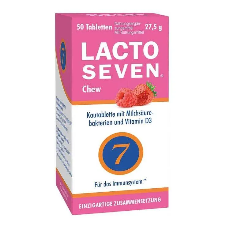 Lacto Seven Chew – comprimate masticabile fără lactoză, fără gluten și fără zahăr, 50 de comprimate masticabile — preț și oferte