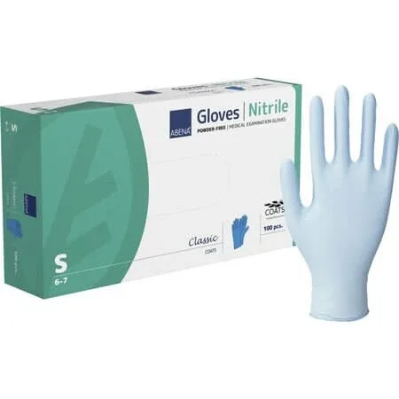 Manusi de examinare din nitril cu strat interior din fibra naturala de ovaz, nepudrate, Marimea S, Albastre, 100 bucati, Abena — preț și oferte