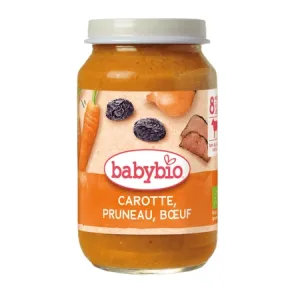 Piure bio de morcovi, prune uscate si carne de vacuta, 8 luni+, 200 g, Babybio