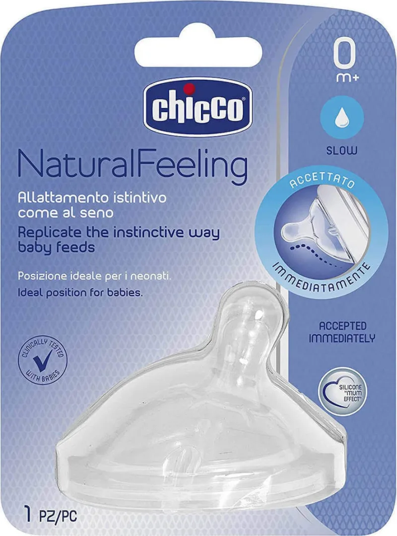 CHICCO Mamelon din silicon cu flux scăzut și senzație naturală 0m+ — preț și oferte