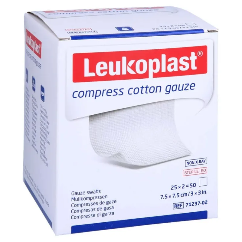 Leukoplast Compresă de bumbac Gauze Ste 7.5x7.5 8f 25X5 buc 25X2 buc — preț și oferte
