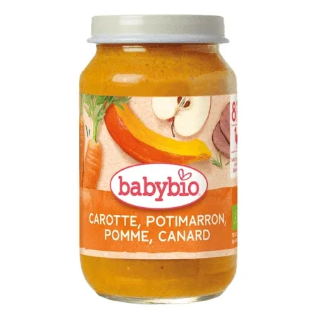 Piure de morcovi, dovleac, mar si carne de rata, 200 g, Babybio — preț și oferte