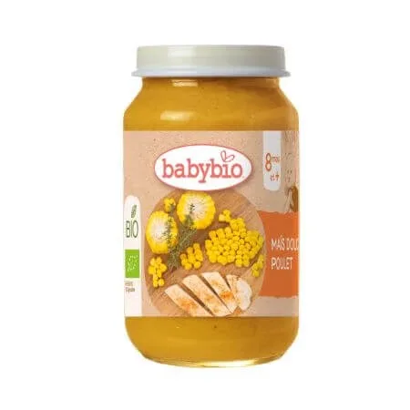 Piure Bio de porumb dulce si pui, + 8 luni, 200 g, BabyBio — preț și oferte