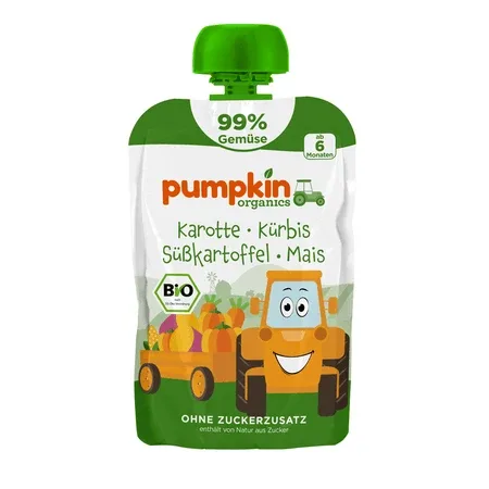 Piure Bio din Morcov, Dovleac, Cartof Dulce si Porumb, 6 luni+, 100 g, Pumpkin Organics — preț și oferte