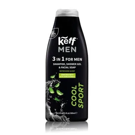 Gel de dus, sampon si curatare fata 3 in 1 Cool Sport, 500 ml, Keff Men — preț și oferte