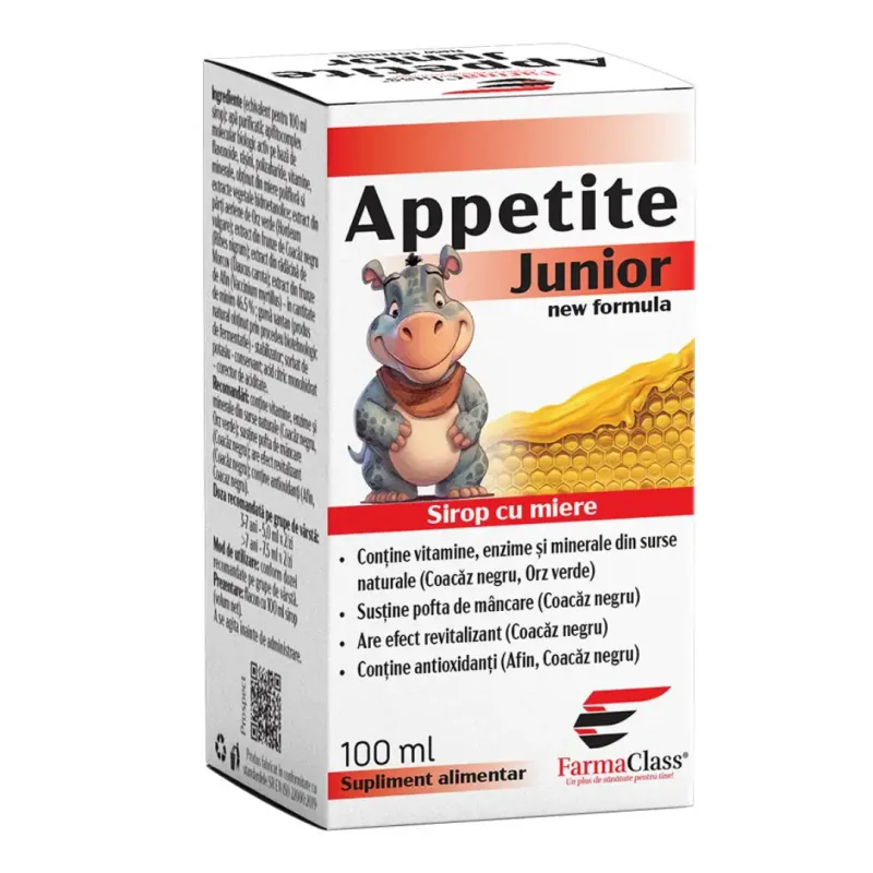 Sirop cu miere pentru cresterea poftei de mancare Appetite Junior 100ml, FarmaClass FARMA CLASS INDUSTRY — preț și oferte