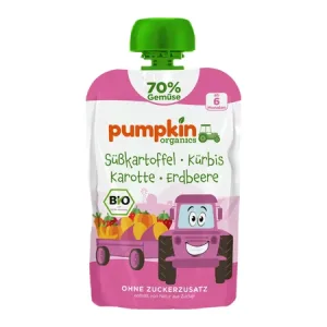 Piure bio de cartof dulce, morcov si capsuni, 6 luni+, 100 g, Pumpkin Organics