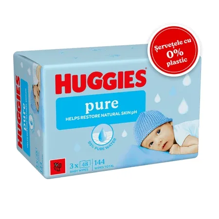 Servetele umede fara plastic Pure, 3 x 48 bucati, Huggies — preț și oferte