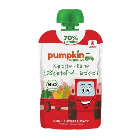 Piure din Morcov, Pere, Cartof Dulce si Brocoli, 6 luni+, 100 g, Pumpkin Organics — preț și oferte