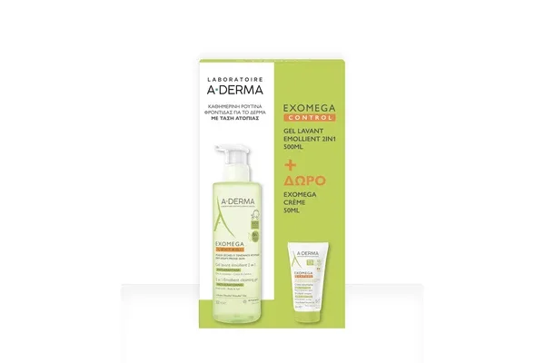 A-Derma | Exomega Gel 2 în 1 500 ml &amp; A-Derma Exomega Cremă 50 ml cadou | 1 set — preț și oferte