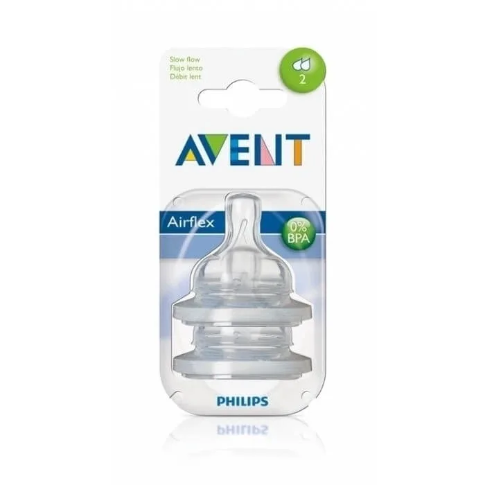 Avent | Tetină din silicon cu 2 orificii pentru debit lent, pentru copii de peste 1 lună | 2 bucăți — preț și oferte