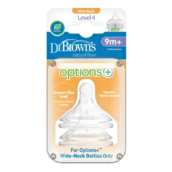 Dr. Brown's | Tetină din silicon pentru biberon cu gât larg, pentru copii de peste 9 luni, nivel 4 | 2 buc. — preț și oferte