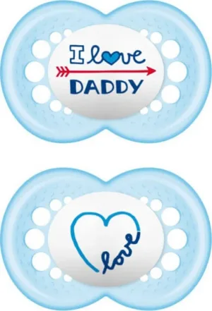 Mam | I Love Mummy &amp; Daddy | Suzetă din silicon pentru copii de peste 16 luni | Albastră | 2 buc.