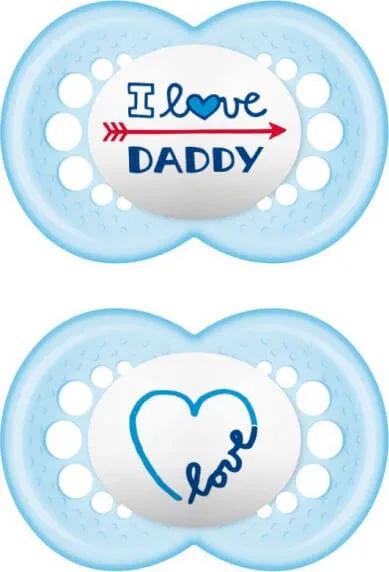 Mam | I Love Mummy &amp; Daddy | Suzetă din silicon pentru copii de peste 16 luni | Albastră | 2 buc. — preț și oferte