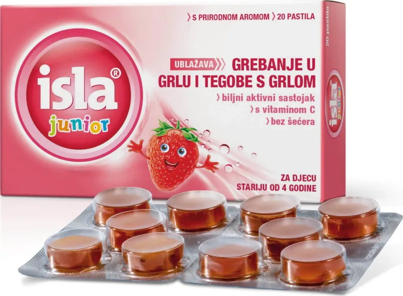 Isla | Junior Pastile calmante pentru gât pentru copii, cu aromă de căpșuni | 20 buc. — preț și oferte