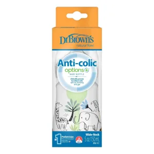 Dr Browns | Options+ Anti-colic Biberon din plastic cu gât larg 0m+ Elefant | 150 ml