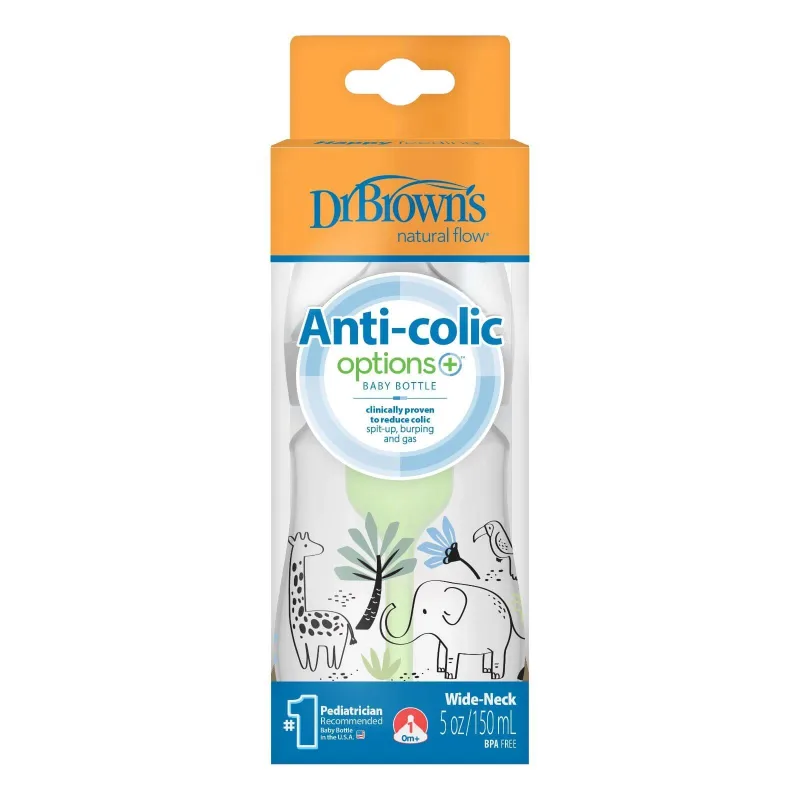 Dr Browns | Options+ Anti-colic Biberon din plastic cu gât larg 0m+ Elefant | 150 ml — preț și oferte