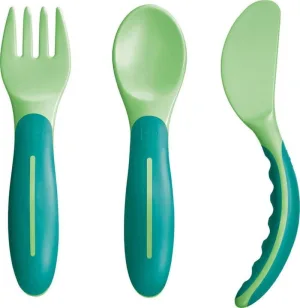 Mam | Tacâmuri pentru bebeluși | Linguriță, furioișor și cuțior 6 luni+ Verde | 3 piese