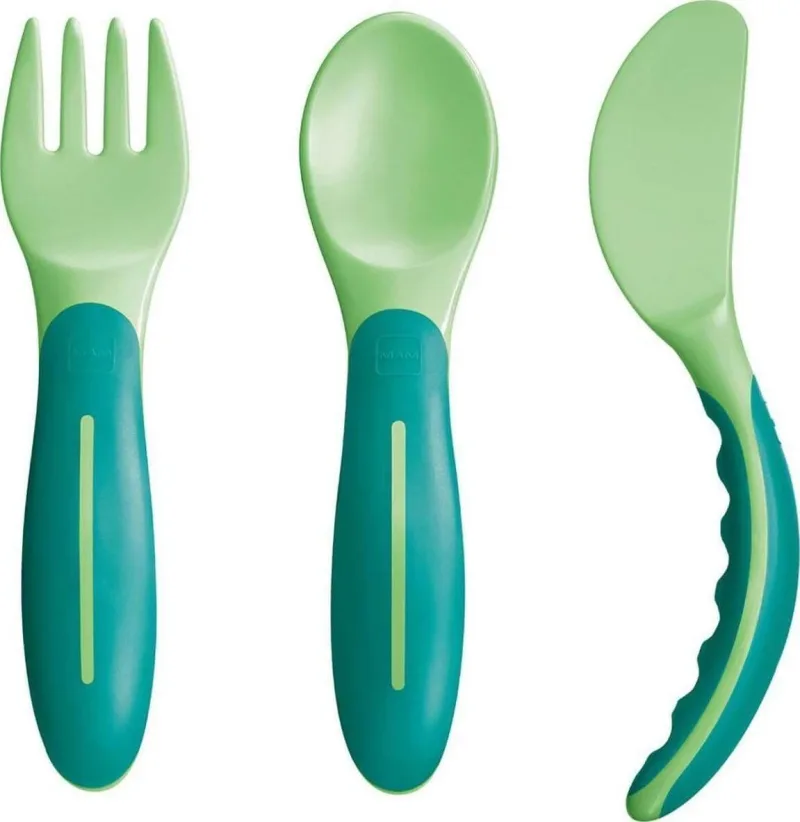 Mam | Tacâmuri pentru bebeluși | Linguriță, furioișor și cuțior 6 luni+ Verde | 3 piese — preț și oferte