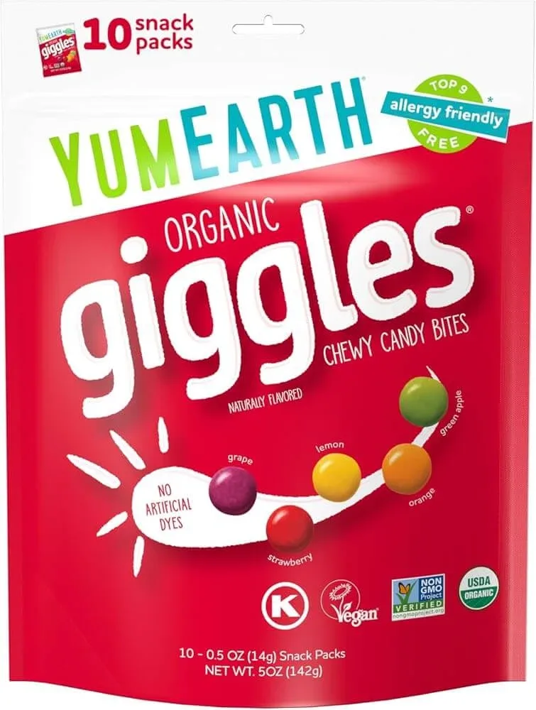 YumEarth | Organic Giggles Chewy Candy Bites | Bomboane moi ecologice cu arome de fructe | 50 g — preț și oferte