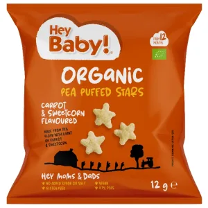 Hey Baby! | Steluțe de porumb organic expandat cu aromă de morcov și porumb dulce | 12 g