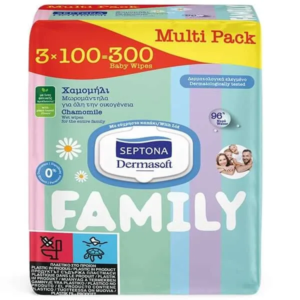 Septona | Dermasoft Family Șervețele umede pentru întreaga familie cu mușețel | 3 x 100 buc. — preț și oferte
