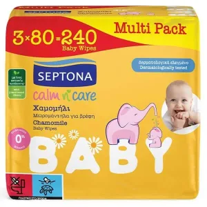 Septona | Calm n' Care Șervețele umede pentru bebeluși cu mușețel | 3 x 80 buc.