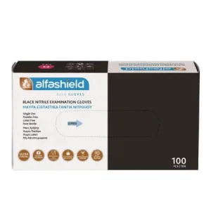 Alfashield | Mănuși de examinare din nitril, negre, mărime L, fără pudră | 100 buc.