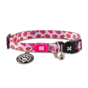 MAX & MOLLY Smart ID Strawberry Dream, zgardă pisici, ajustabilă, poliester, roz și roșu, cataramă trident, 22-35  x 1cm