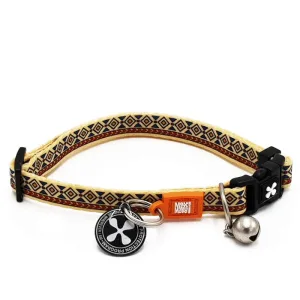 MAX & MOLLY Smart ID Ethnic, zgardă pisici, ajustabilă, poliester, bej, cataramă trident, 22-35  x 1cm