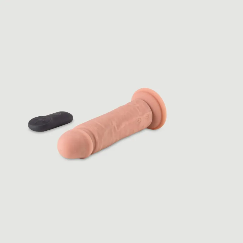 R11 – Vibrator realist din silicon, cu telecomandă și ventuză – Culoare carne — preț și oferte