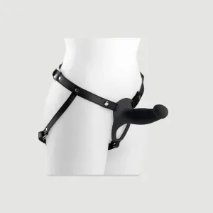 H3 Strap-on mic, vibrator, cu corp gol, din silicon, cu ham – Negru