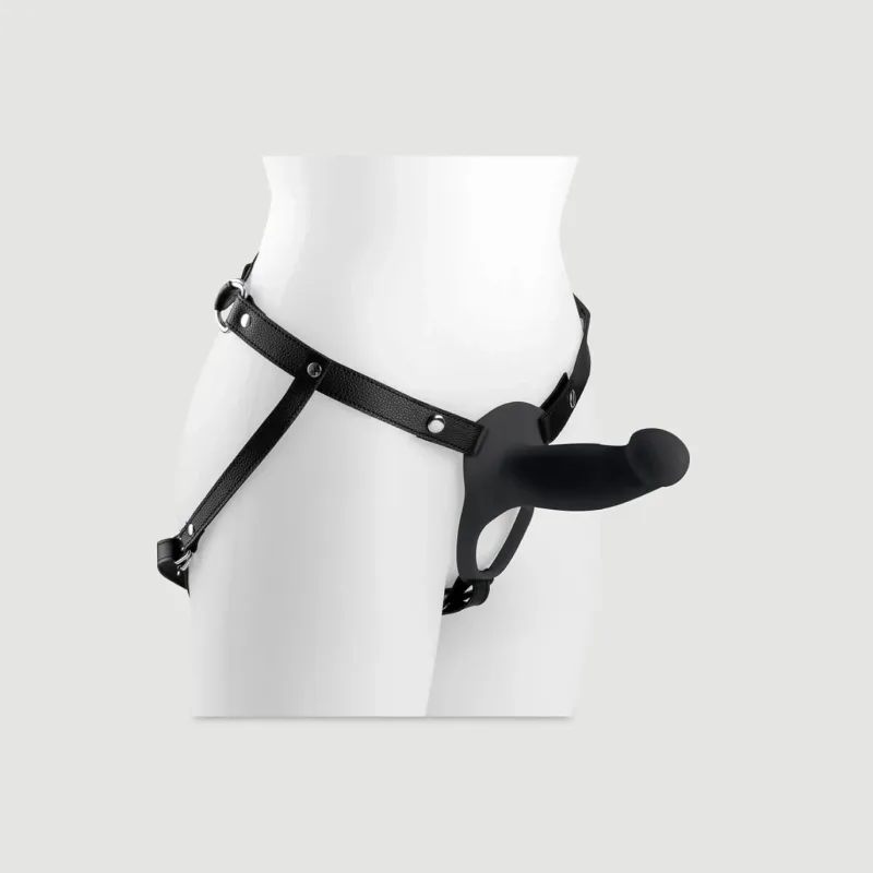 H3 Strap-on mic, vibrator, cu corp gol, din silicon, cu ham – Negru — preț și oferte